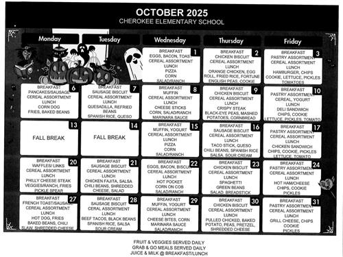 October Menu 2025
